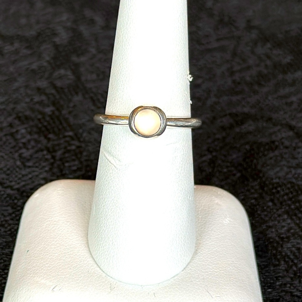 Authentic Pandora Ring, Sterling Silver with White Pearlescent Stone, Size 7